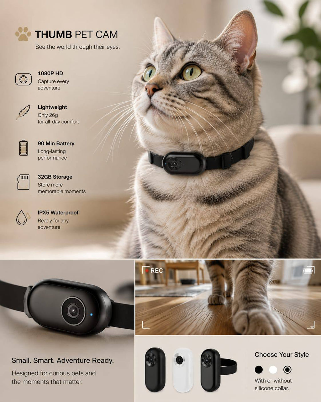 Thumb Pet Camera Cat Collar Pet Camera