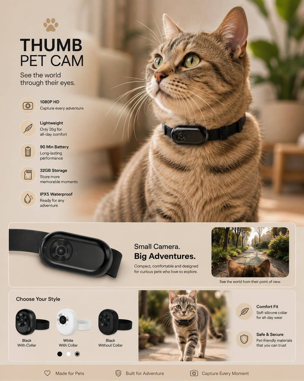 Thumb Pet Camera Cat Collar Pet Camera